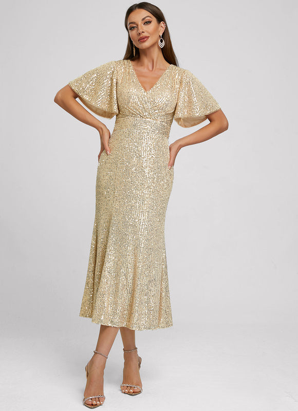 Robe Midi Pailletée Dorée