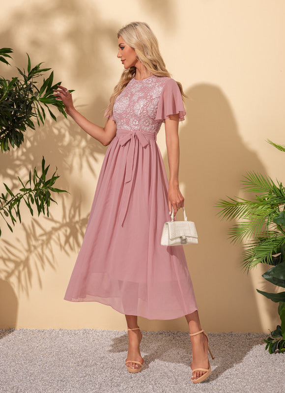 Robe Midi Midi Rose Délicate - gallery 3
