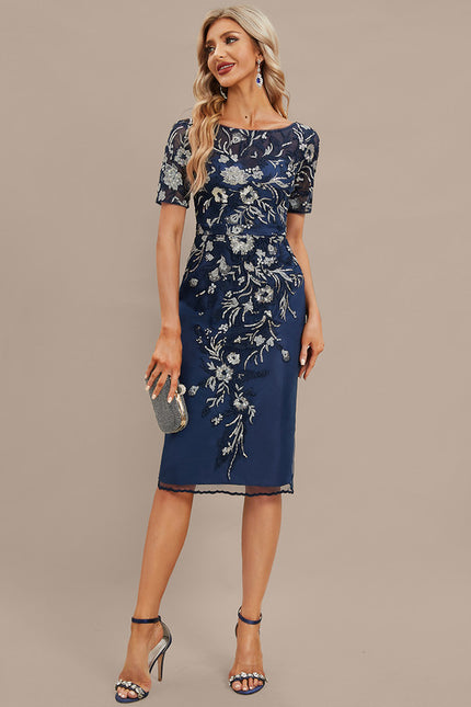 Robe Midi Élégance Marine Fleurs - gallery 3