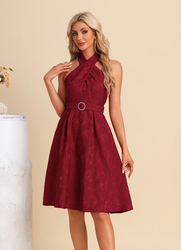 Robe Midi Bordeaux Ceinturée - gallery 4