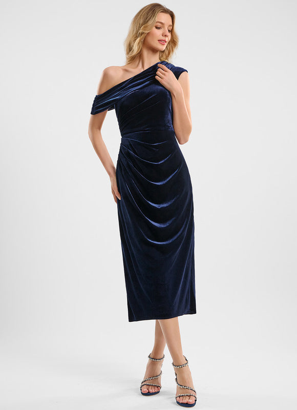 Robe Midi Velours Asymétrique - gallery 1