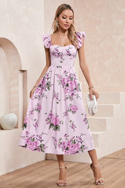 Robe Midi Rose À Volants - gallery 1