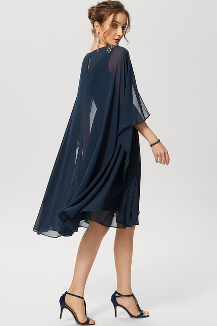 Robe Midi Éthérée Marine - gallery 3