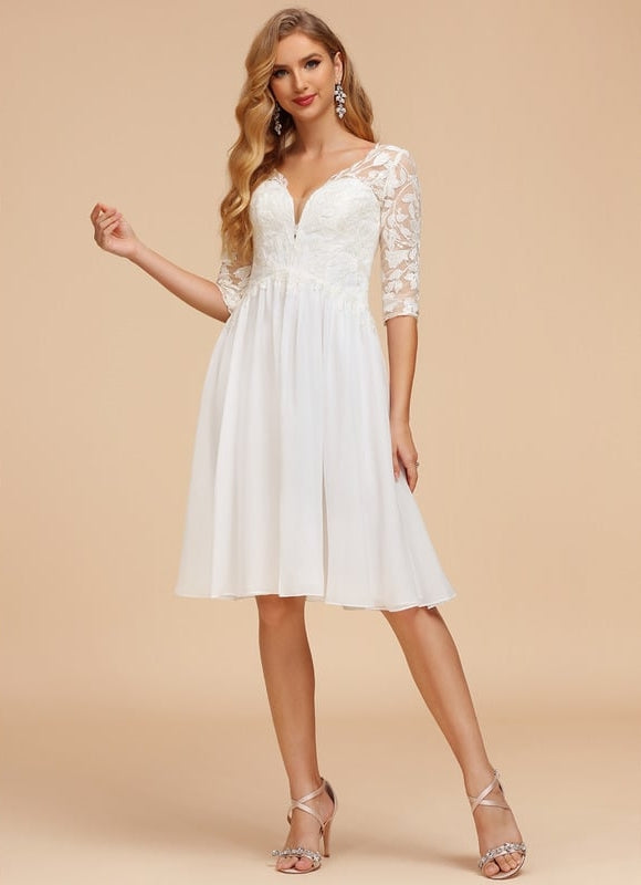 Robe Blanche Midi Manche Longue - gallery 2