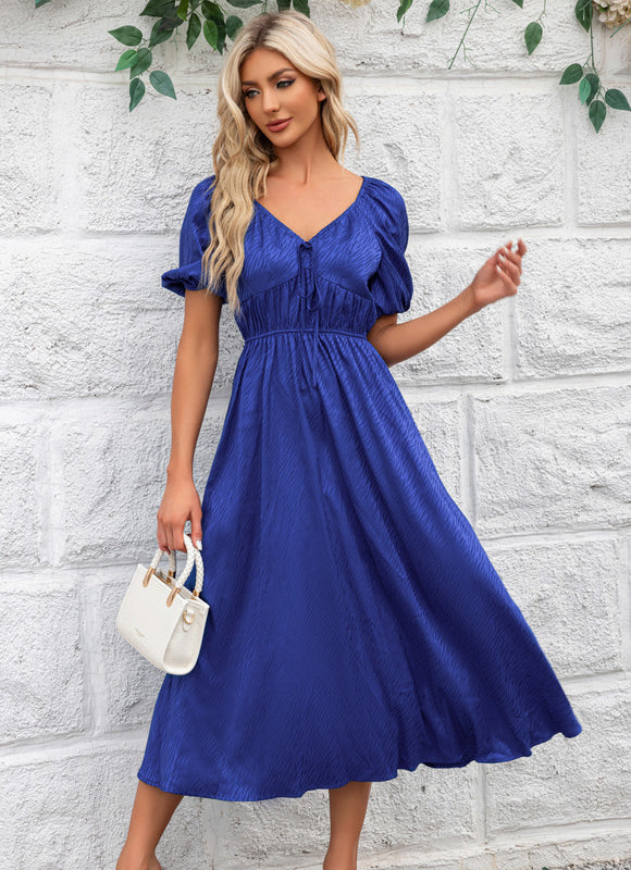 Robe Midi Satin Bleu Royal - gallery 6