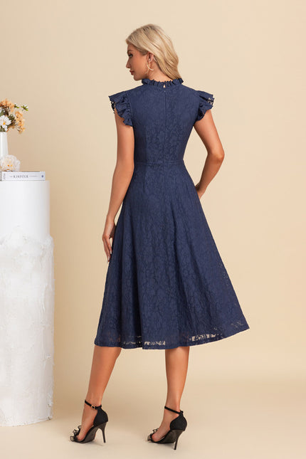 Robe Midi Grise En Dentelle - gallery 2