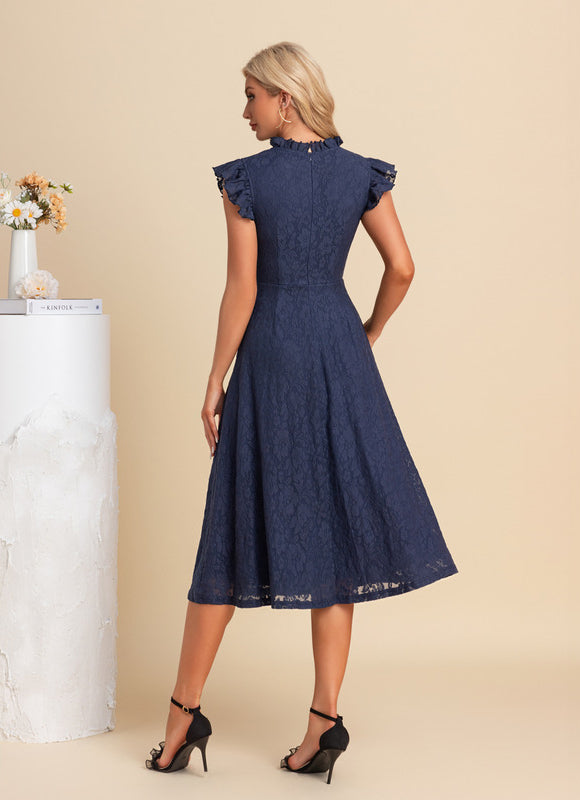 Robe Midi Grise En Dentelle - gallery 2