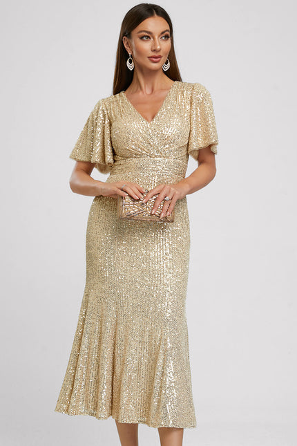 Robe Midi Pailletée Dorée - gallery 4