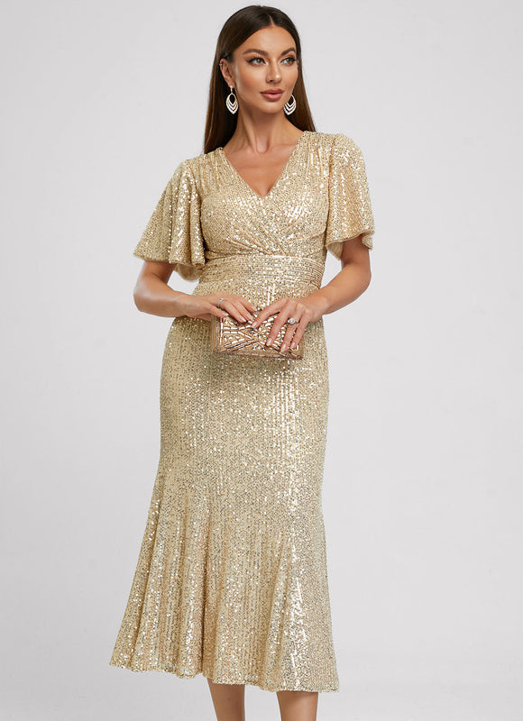 Robe Midi Pailletée Dorée - gallery 4