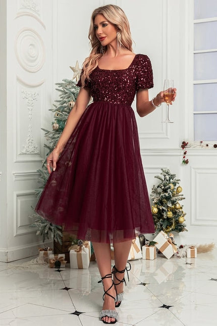 Robe Midi Pailletée Bordeaux - gallery 3