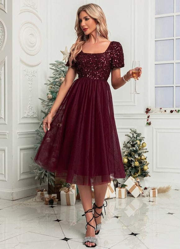 Robe Midi Pailletée Bordeaux - gallery 3