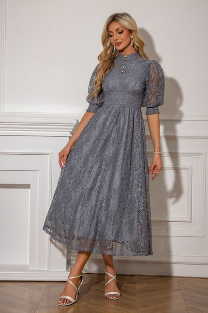 Robe Midi Grise En Dentelle - gallery 4