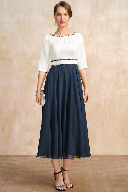 Robe Midi Élégante Marine - gallery 4