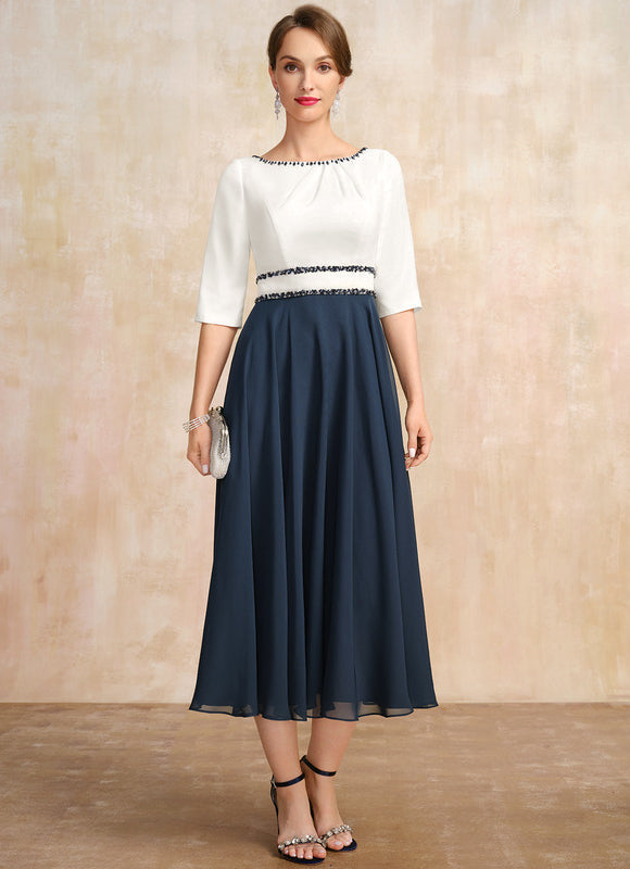 Robe Midi Élégante Marine - gallery 4