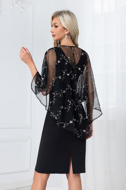 Robe Midi Noire Brodée - gallery 1