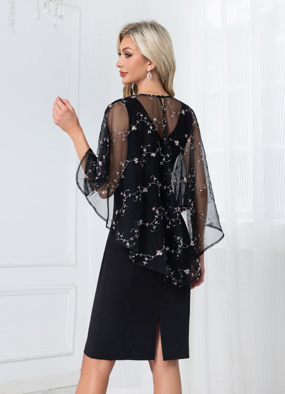 Robe Midi Noire Brodée - gallery 1