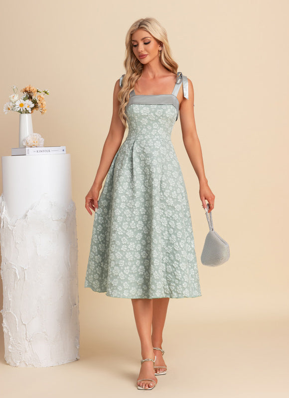 Robe Midi Midi Jacquard Verte - gallery 2