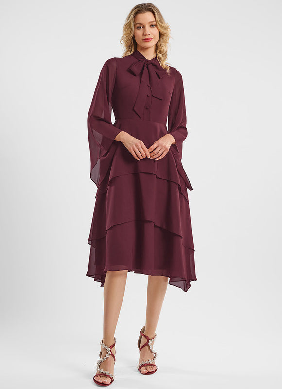 Robe Midi Fluide Bordeaux - gallery 3