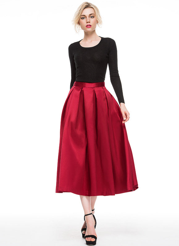 Robe Midi Satin Rouge - gallery 8