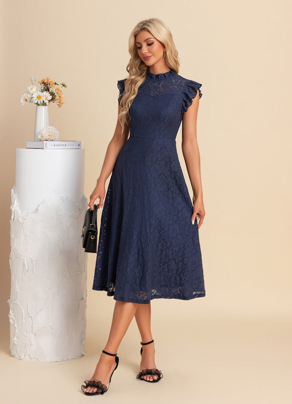 Robe Midi Grise En Dentelle