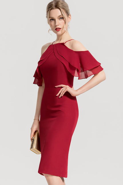 Robe Midi Froncée Bordeaux