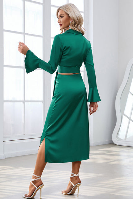 Robe Midi Satinée À Manches Évasées - gallery 3