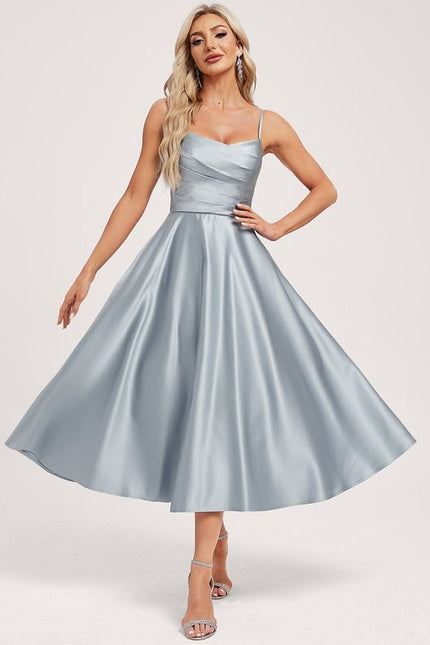 Robe Midi Satin Bleu Ciel - gallery 1