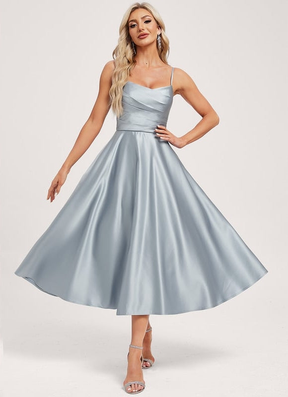 Robe Midi Satin Bleu Ciel - gallery 1