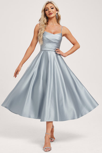 Robe Midi Satinée Bleu Clair - gallery 1