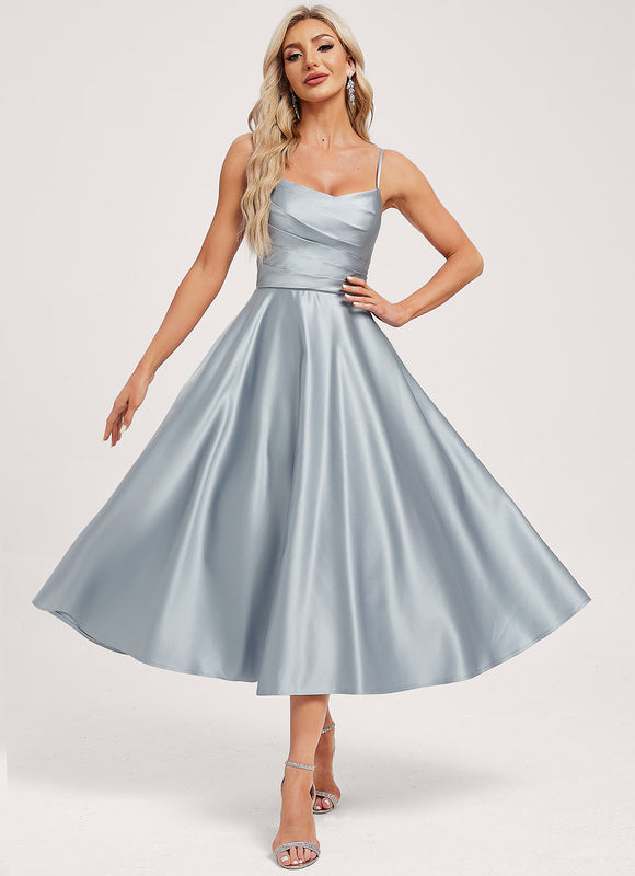 Robe Midi Satinée Bleu Clair - gallery 1