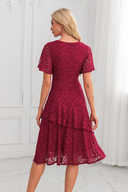 Robe Midi Dentelle Bordeaux - gallery 1