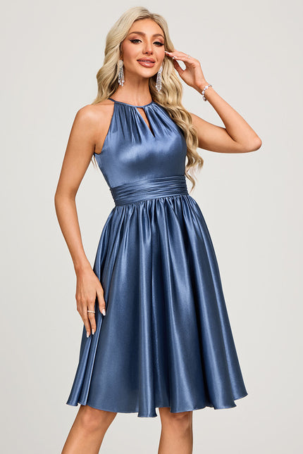 Robe Midi Satin Bleu - gallery 2