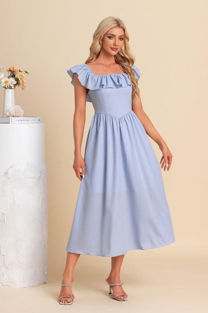 Robe Midi Bleu Ciel À Volants - gallery 3