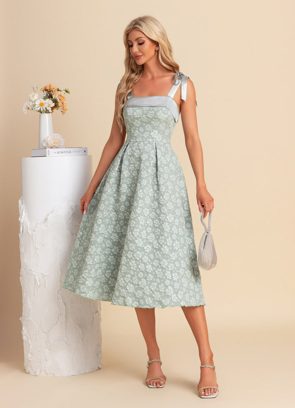 Robe Midi Midi Jacquard Verte - gallery 4