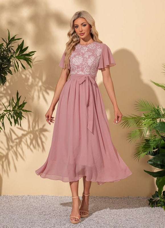 Robe Midi Midi Rose Délicate - gallery 6