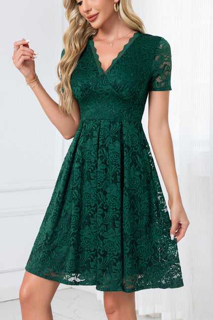 Robe Midi Verte En Dentelle - gallery 5