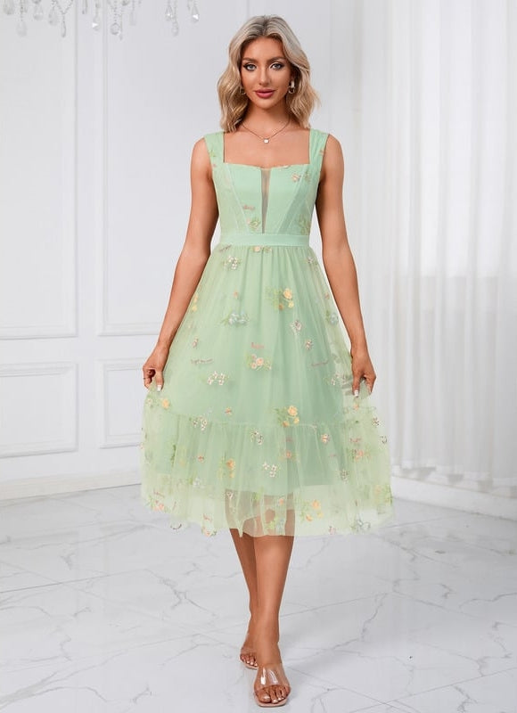 Robe Midi Verte Florale - gallery 5