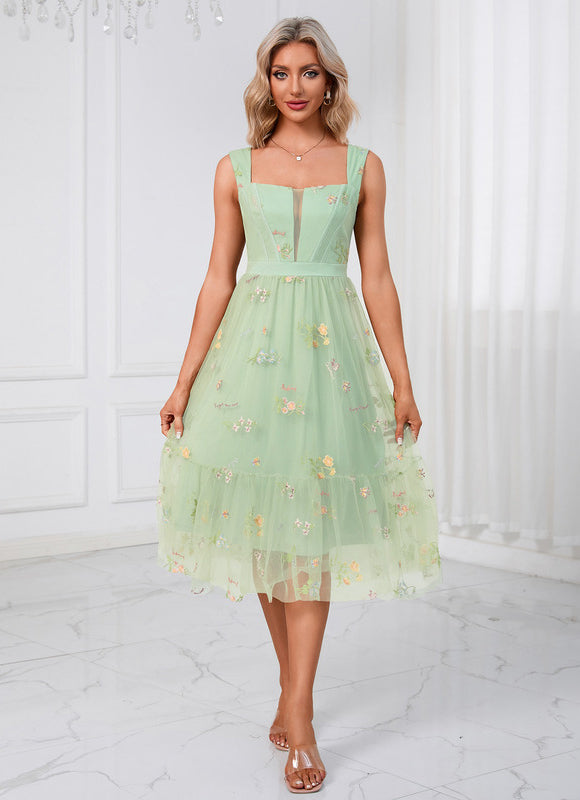 Robe Midi Tulle Vert Pâle - gallery 5