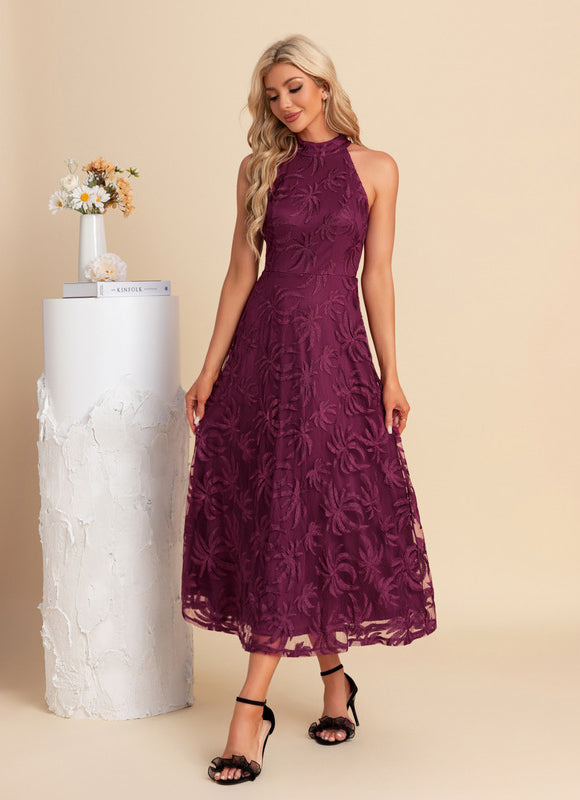 Robe Midi Florale Bordeaux