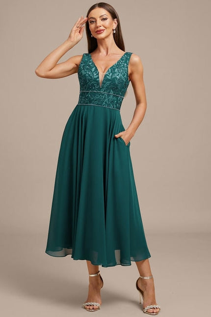 Robe Midi Émeraude Brodée - gallery 4