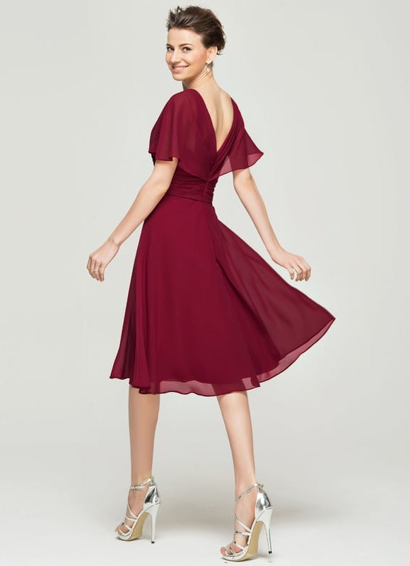 Robe Midi Rouge Élégant Vaporeux - gallery 3