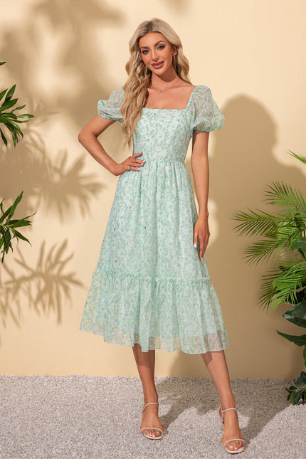 Robe Midi Verte Aérienne - gallery 2