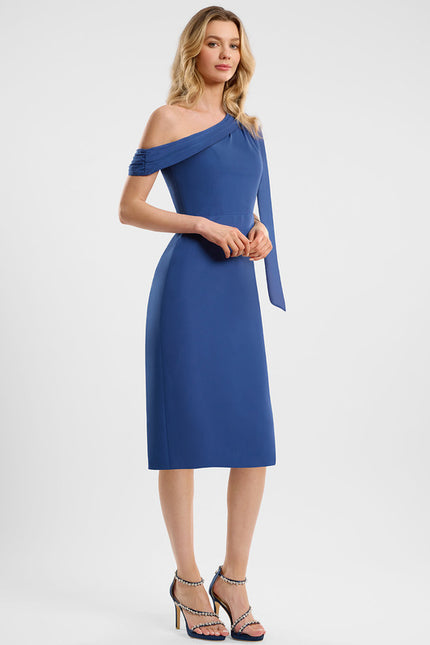 Robe Midi Bleu Satinée - gallery 2