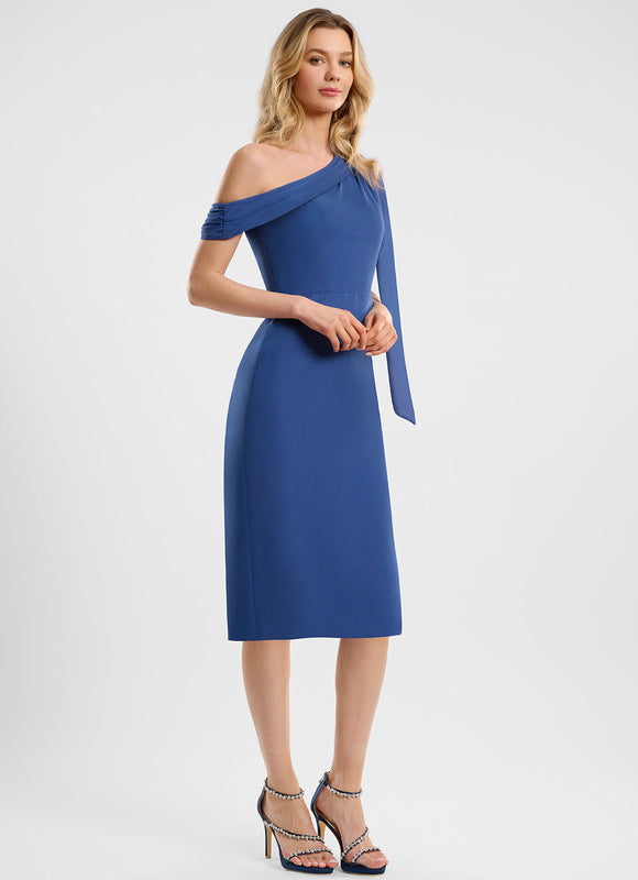 Robe Midi Bleu Satinée - gallery 2