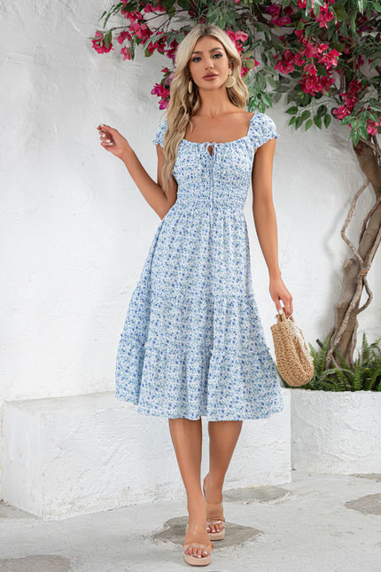 Robe Midi Midi Fleuri Bleu - gallery 4