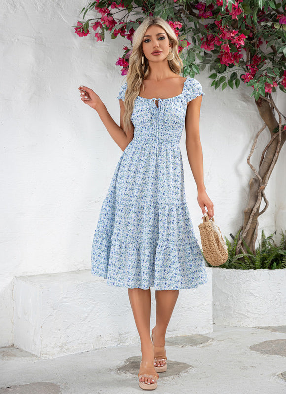 Robe Midi Midi Fleuri Bleu - gallery 4