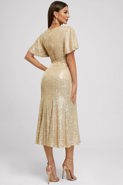 Robe Midi Pailletée Dorée - gallery 2