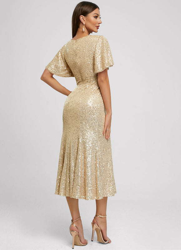 Robe Midi Pailletée Dorée - gallery 2