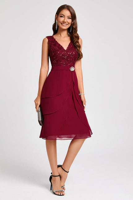 Robe Midi Volants Bordeaux - gallery 1