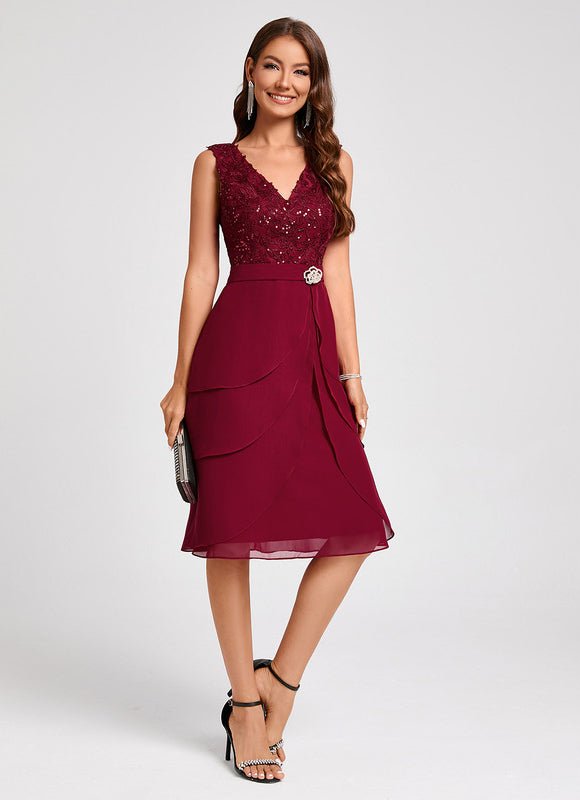 Robe Midi Volants Bordeaux - gallery 1